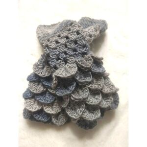 Handmade Crocheted Wool/Viscose Fingerless Dragonscale Texting Gloves-Greys/Blue